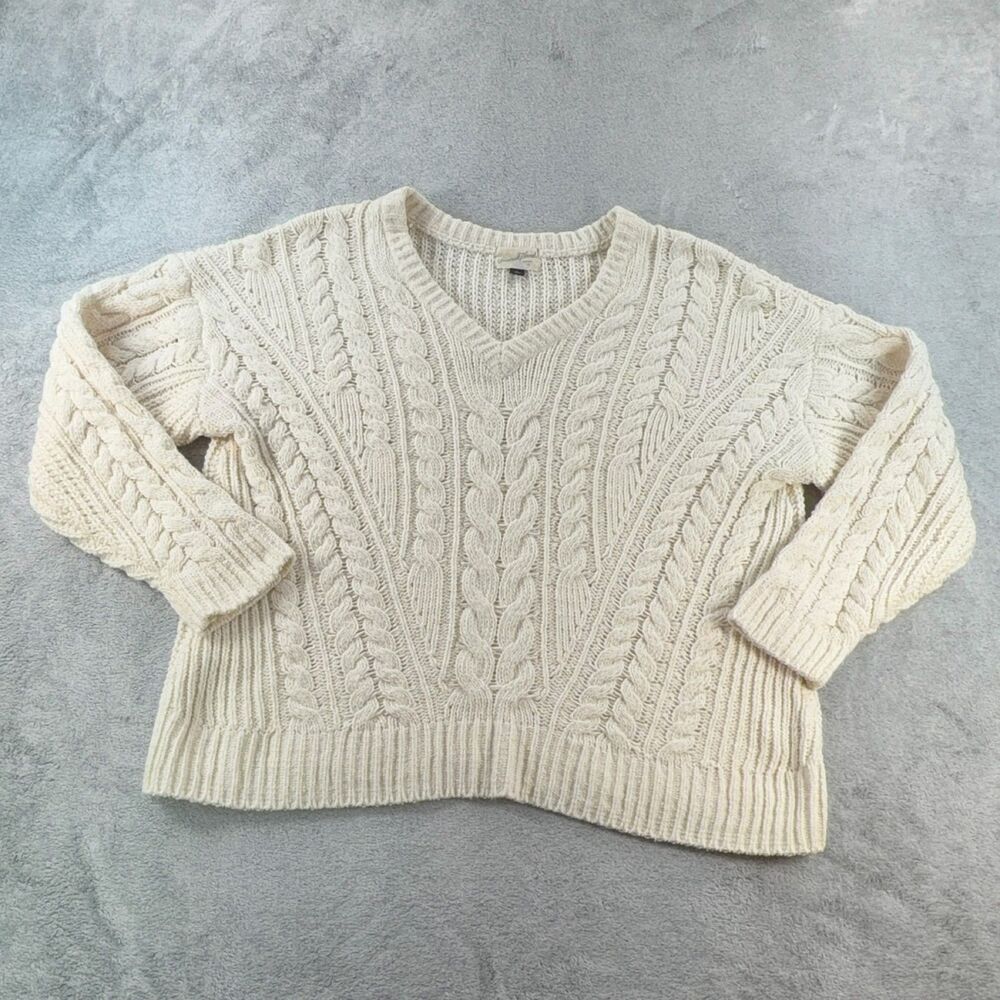 Universal Thread Women's V-Neck Pullover Sweater Large Cream Knit Long Sleeve